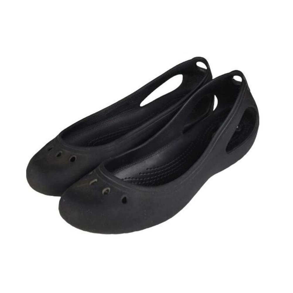 Crocs Black Slip On Ballet Slippers Shoes With Cut Outs Size 9